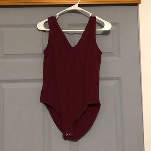 Maroon V-Neck Body Suit